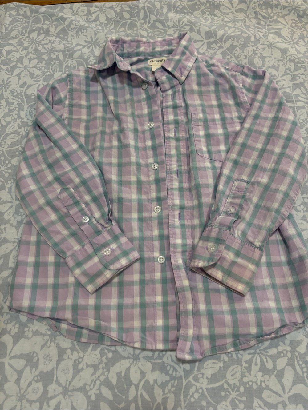 Crewcuts Lavender, Mint, and White Plaid Button-Down Shirt, Size 4 - 5